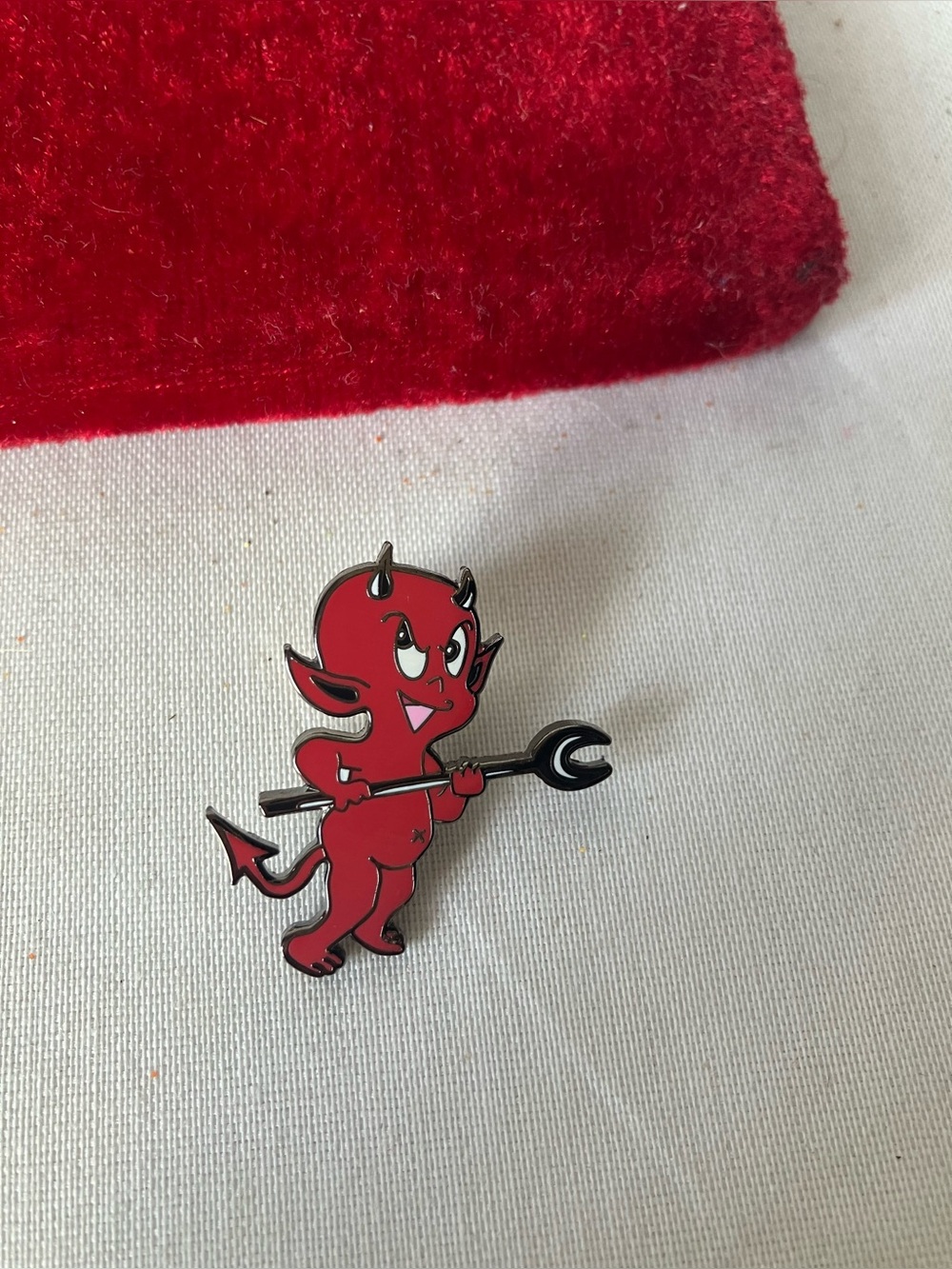 Pintrill Red Enamel Little Devil Tack Pin.  Approx 1.25”